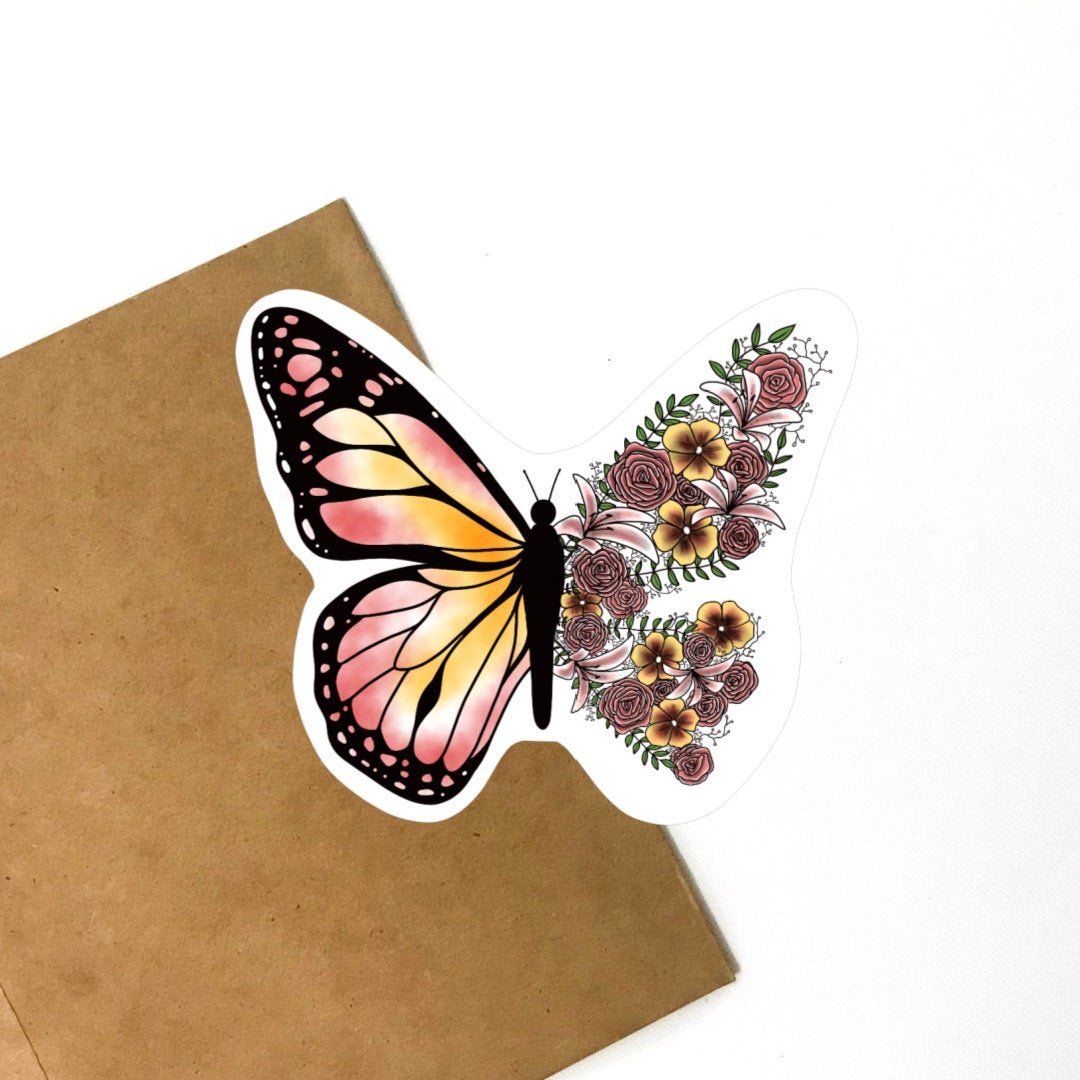 Floral Butterfly Vinyl Sticker
