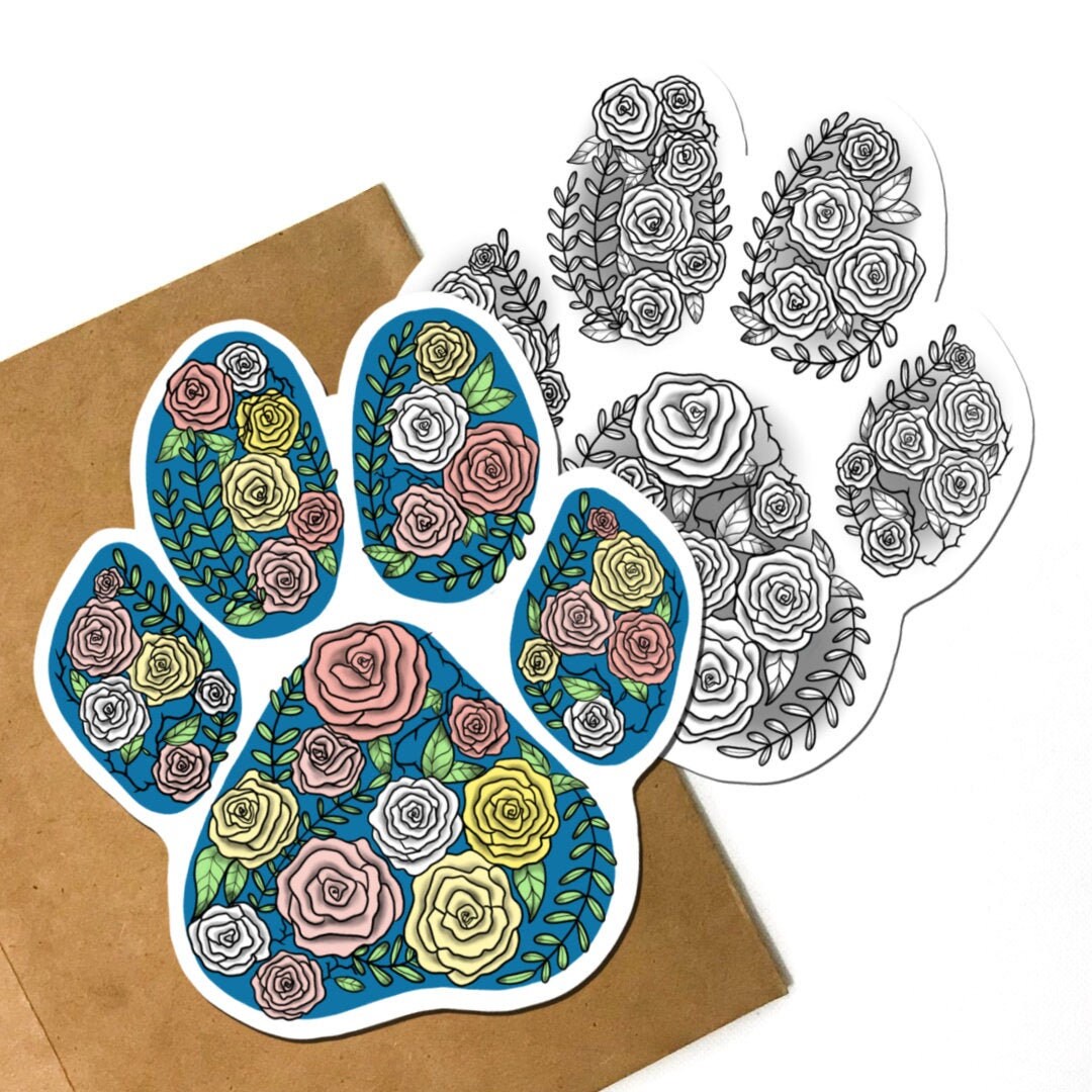 Floral Paw Print Vinyl Sticker