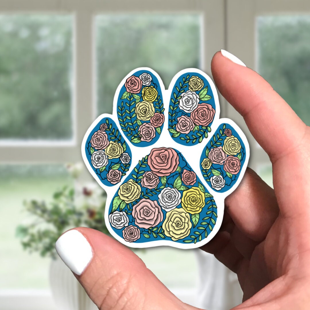 Floral Paw Print Vinyl Sticker