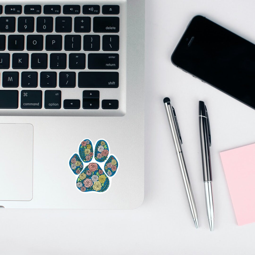 Floral Paw Print Vinyl Sticker