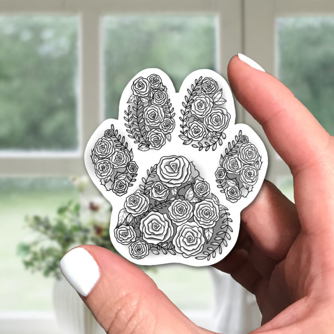 Floral Paw Print Vinyl Sticker